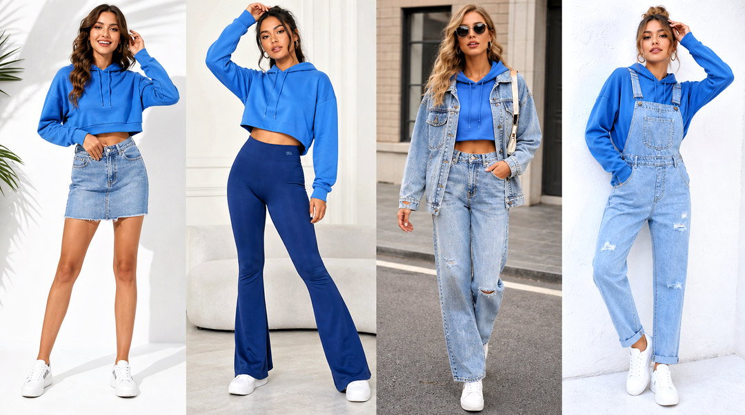 25 Blue Crop Top Hoodie Outfit Ideas for Cozy Street Style
