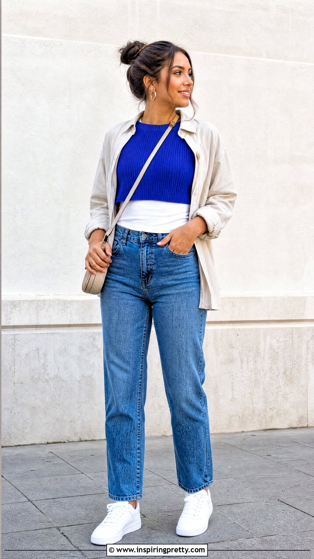 Blue Crop Top With Layered Tank And Jeans - 50 blue crop top outfit ideas