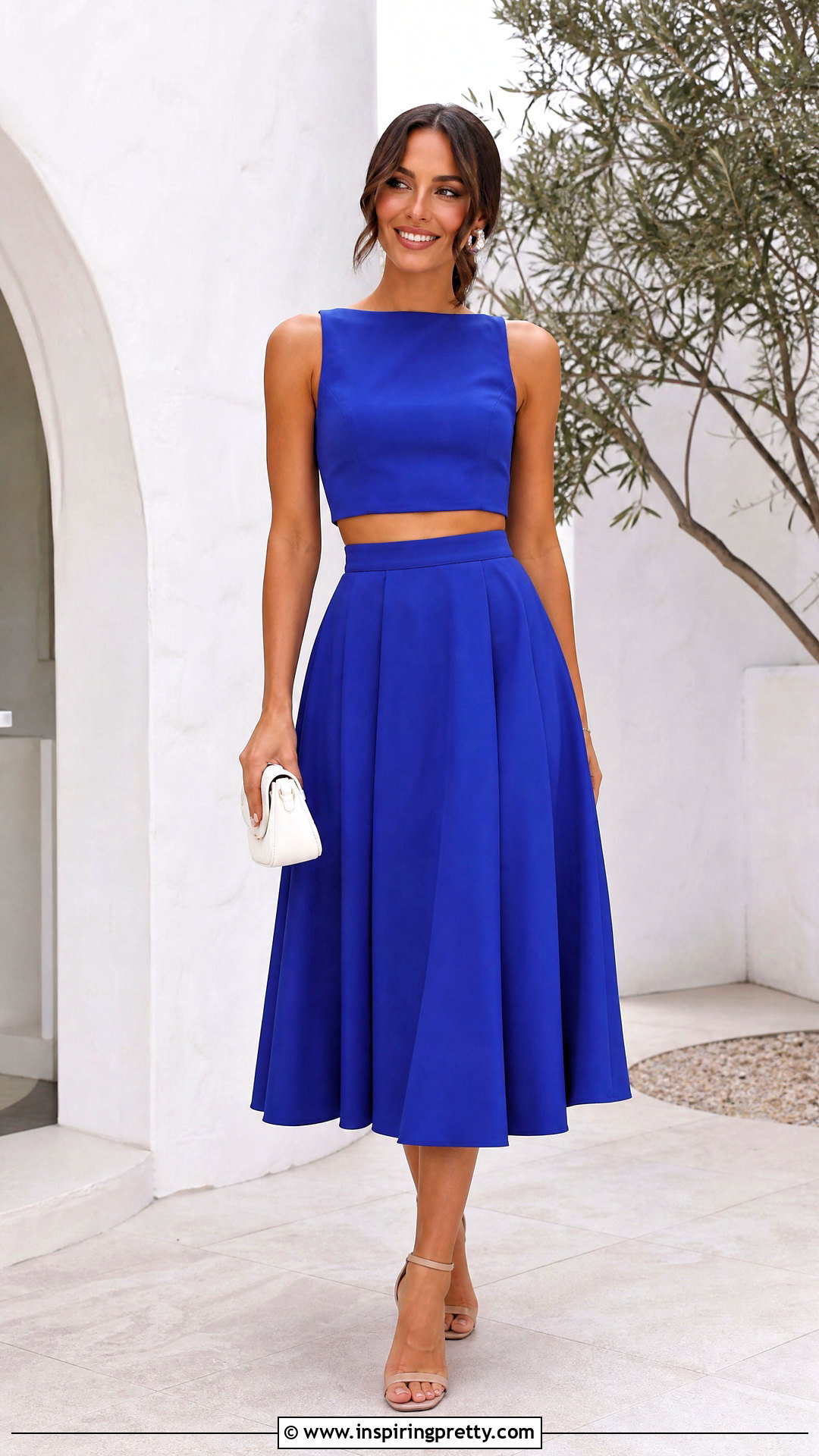 Blue Crop Top With Matching Midi Skirt - 50 blue crop top outfit ideas