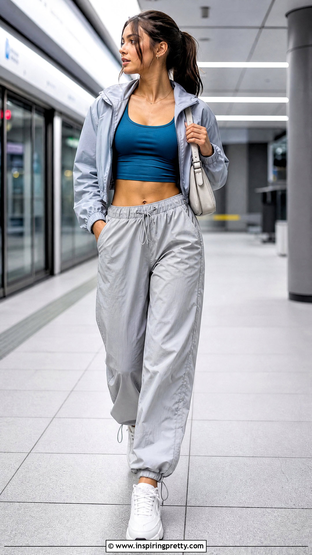 Blue Crop Top With Parachute Pants - 50 blue crop top outfit ideas