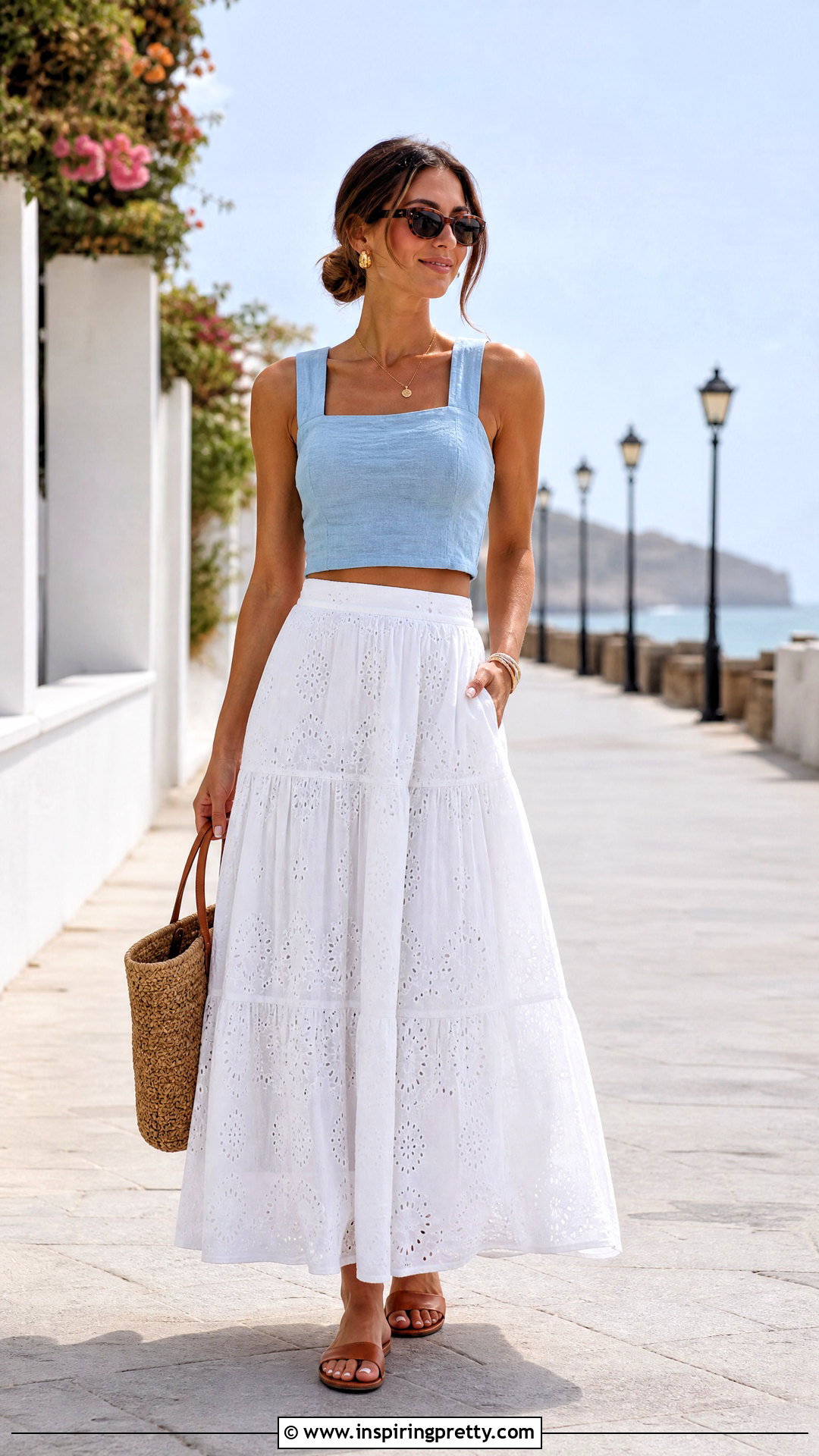 Blue Crop Top With White Long Skirt - 50 crop top with long skirt outfit ideas