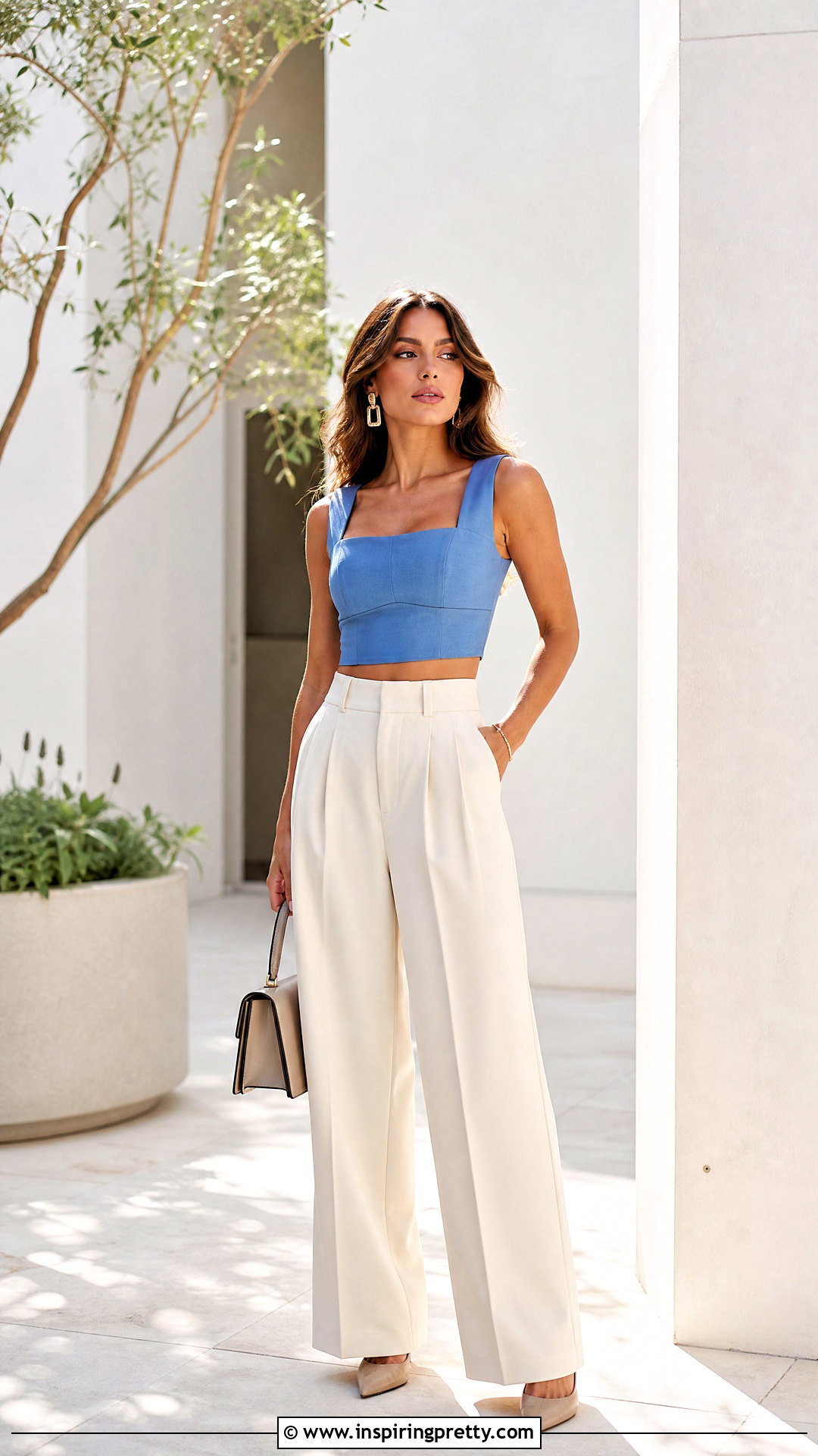 Blue Crop Top With Wide Leg Pants - 50 blue crop top outfit ideas