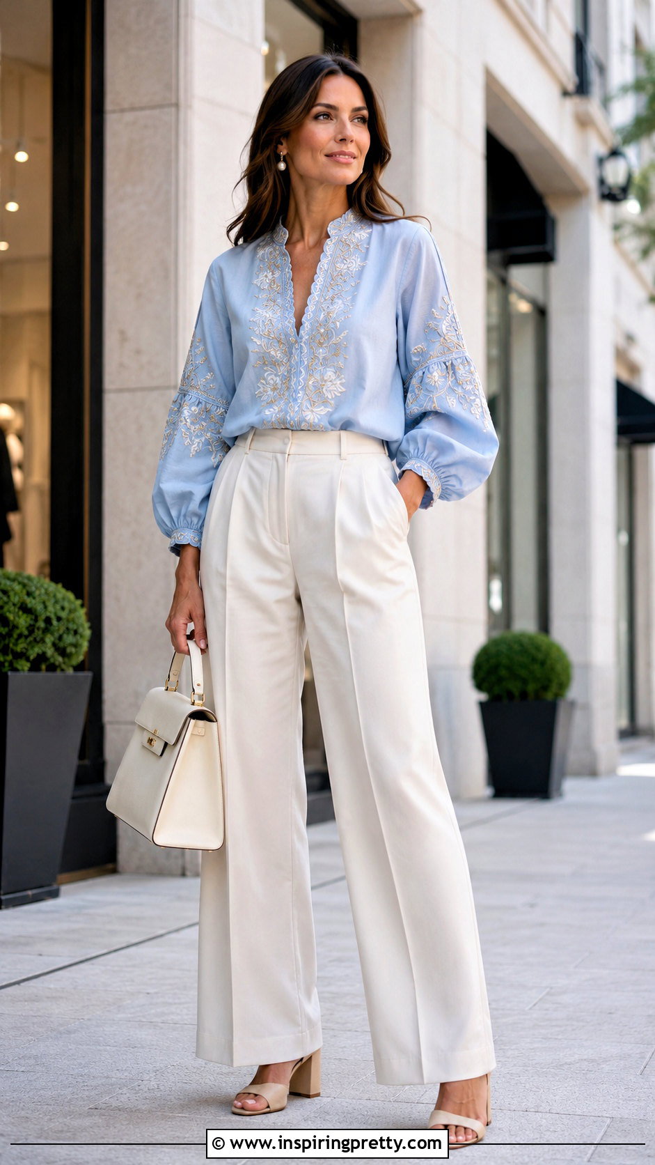 Blue Embroidered Sunday Top With Wide Leg Trousers - 50 sunday top design