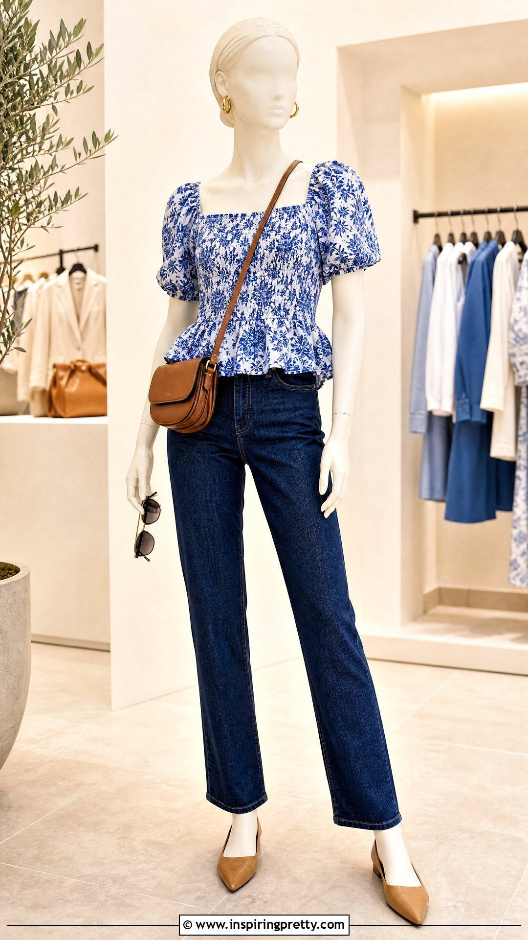 Blue Floral Peplum Top With Dark Wash Jeans - 20 floral peplum top on mannequin ideas