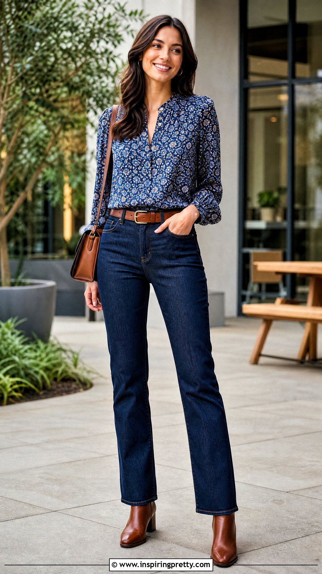 Blue Floral Top With Dark Jeans And Brown Boots - 20 floral top with jeans and boots