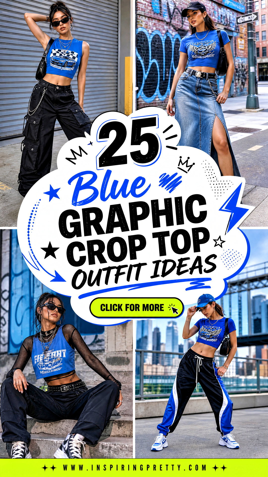 25 Blue Graphic Crop Top Outfit Ideas for Cool Street Style - 25 Blue Graphic Crop Top Outfit Ideas for Cool Street Style