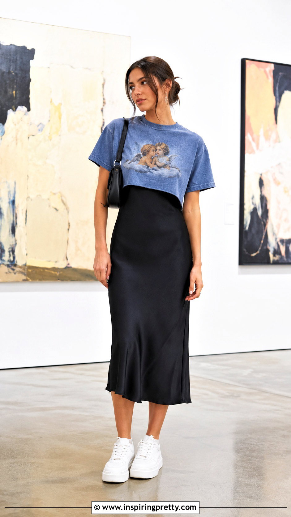 Blue Graphic Crop Top Over A Slip Dress - 25 blue graphic crop top outfit ideas