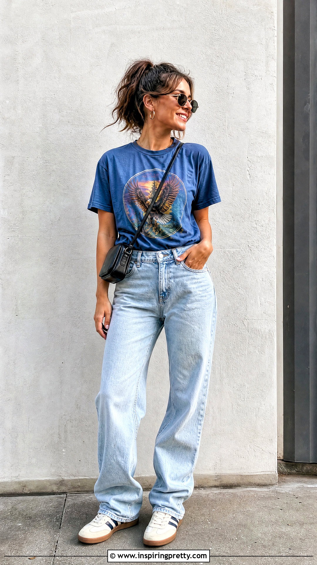 Blue Graphic T Shirt And Baggy Jeans - 20 Blue Top And Jeans Styles