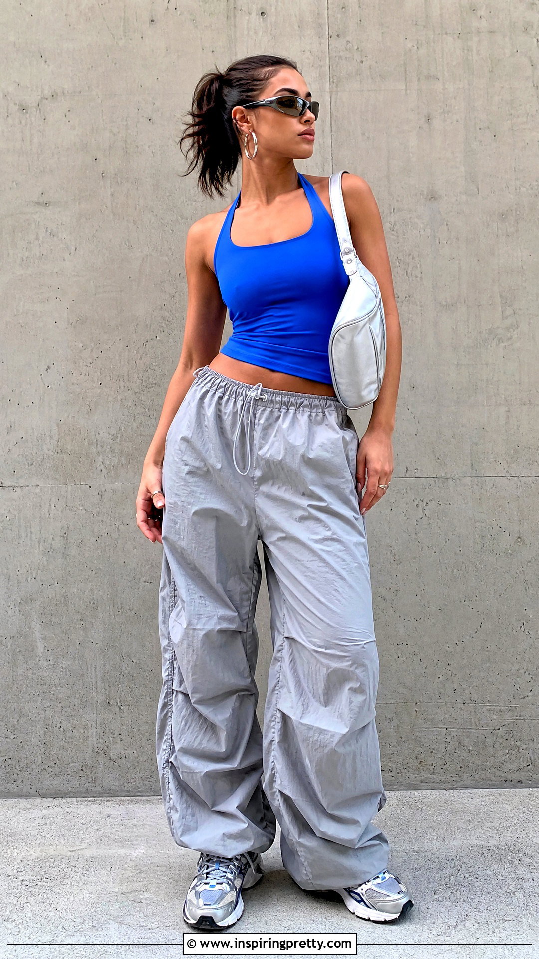 Blue Halter Top With Parachute Pants - 50 blue halter top outfit ideas