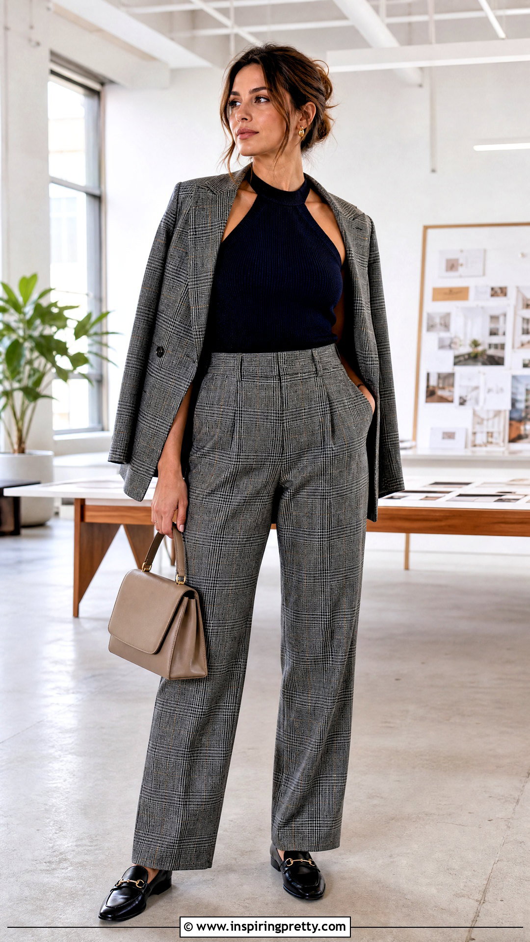 Blue Halter Top With Plaid Trousers - 50 blue halter top outfit ideas