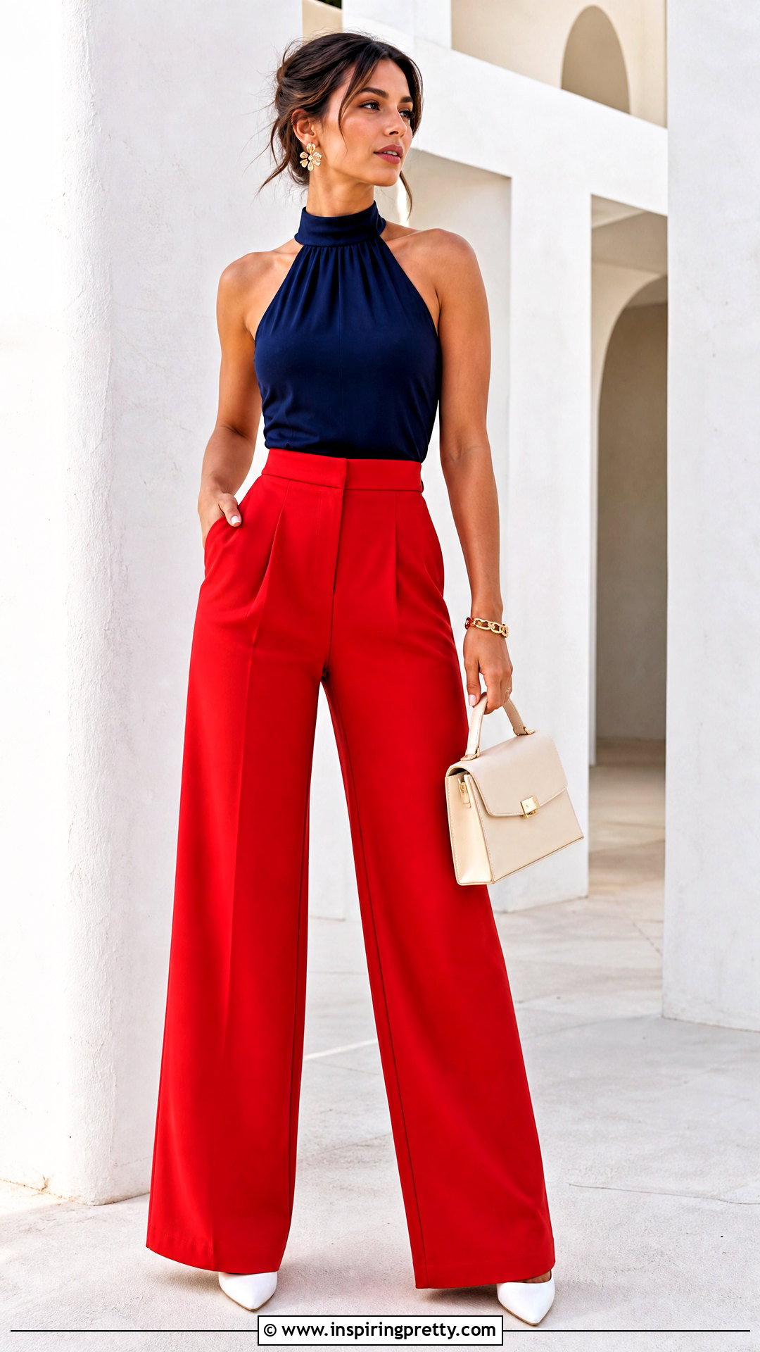 Blue Halter Top With Red Pants - 50 blue halter top outfit ideas