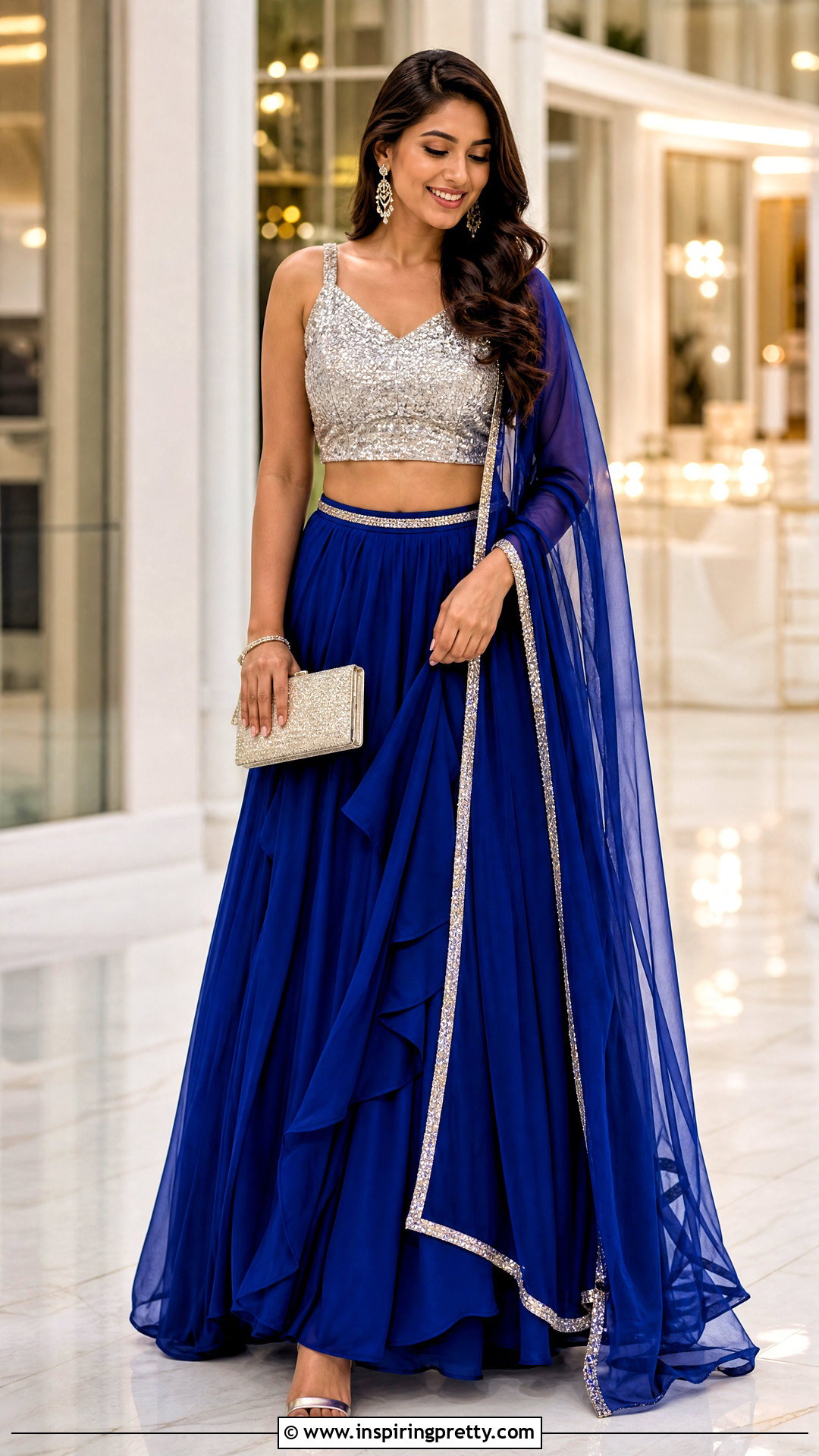 Blue Indian Skirt And Silver Top Outfit - 50 indian skirt and top outfits