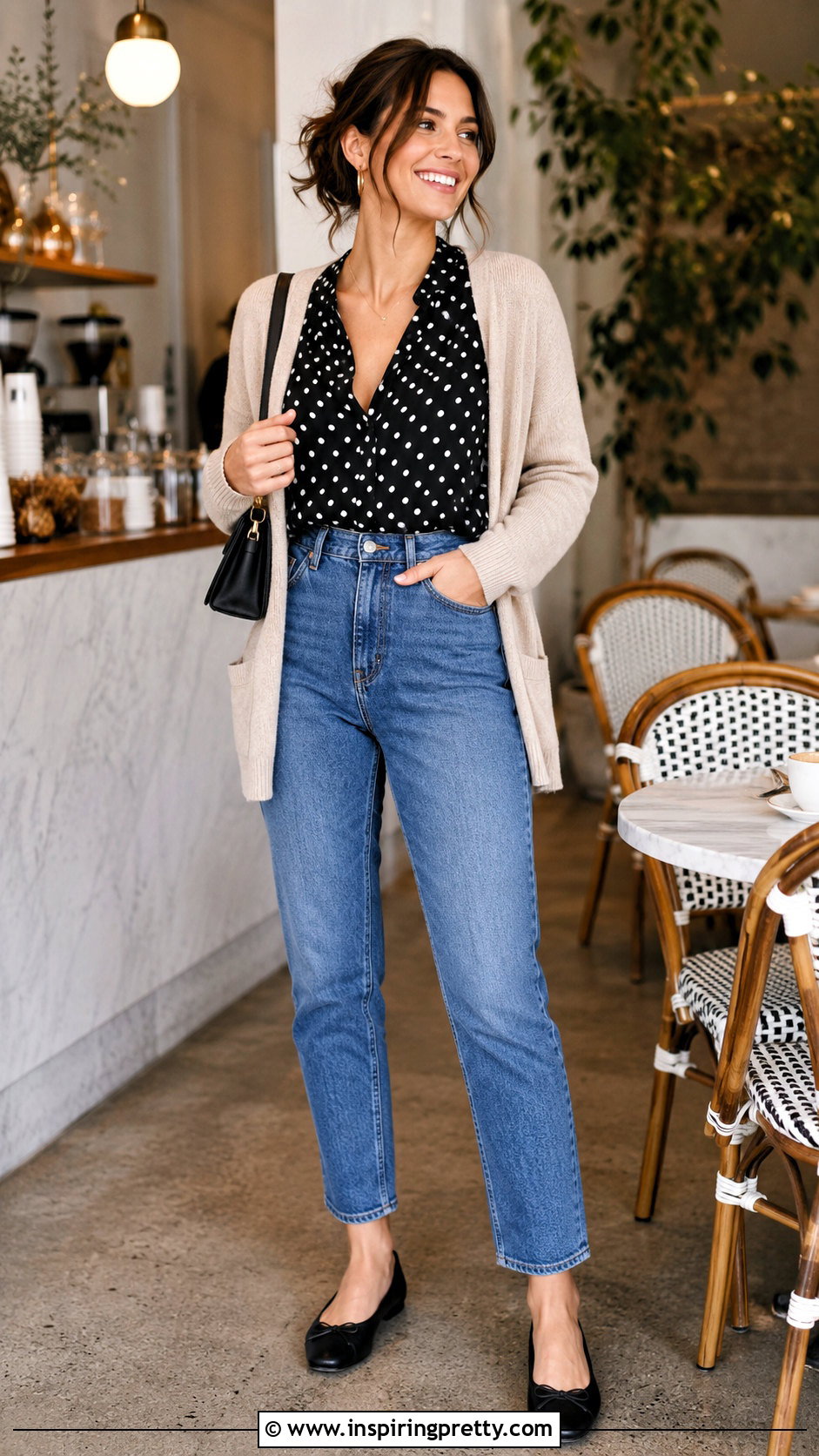 Blue Jeans And Polka Dot Blouse Outfit - 50 jeans and top