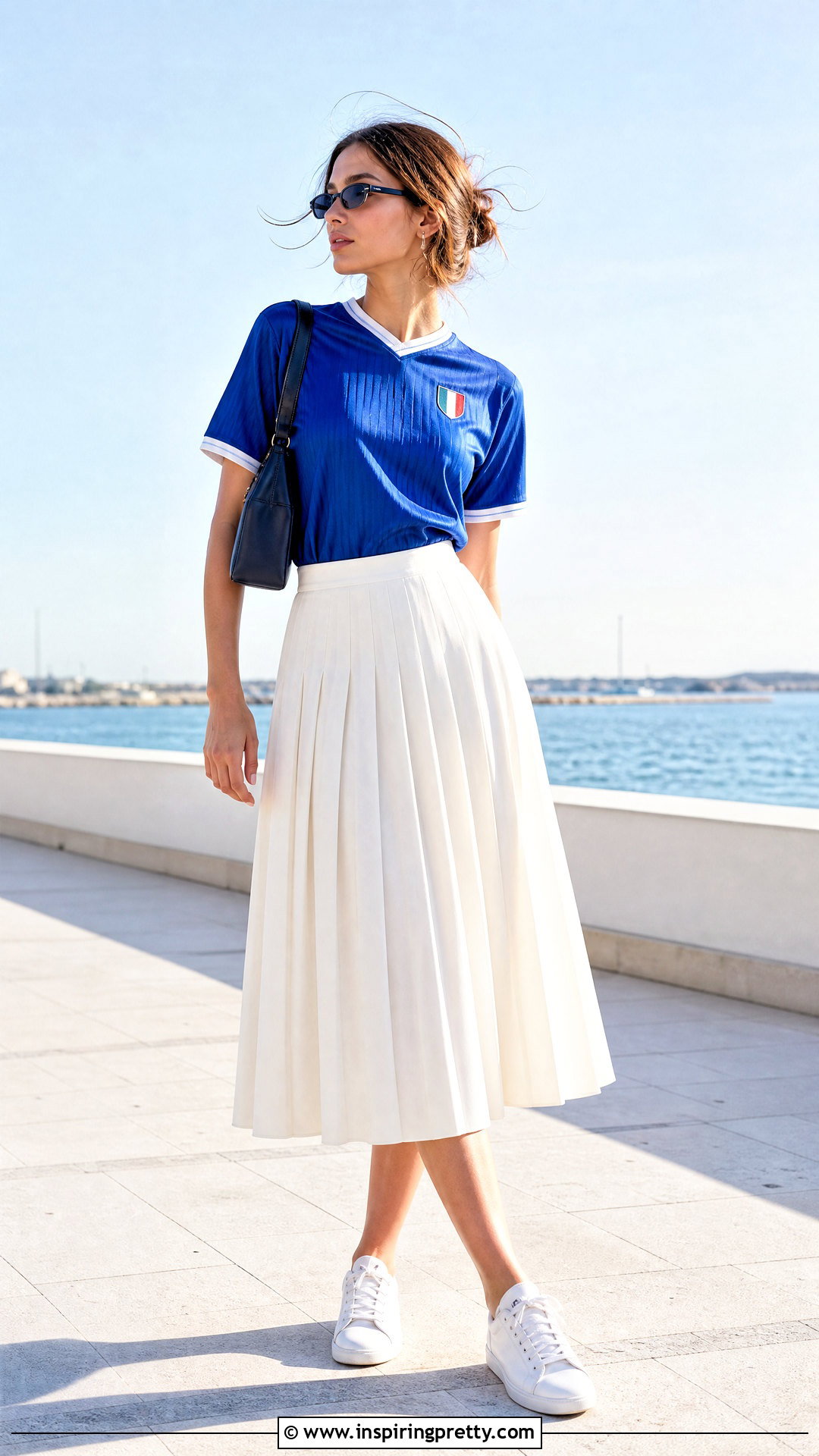 Blue Jersey Top With White Midi Skirt - 50 jersey top outfit ideas