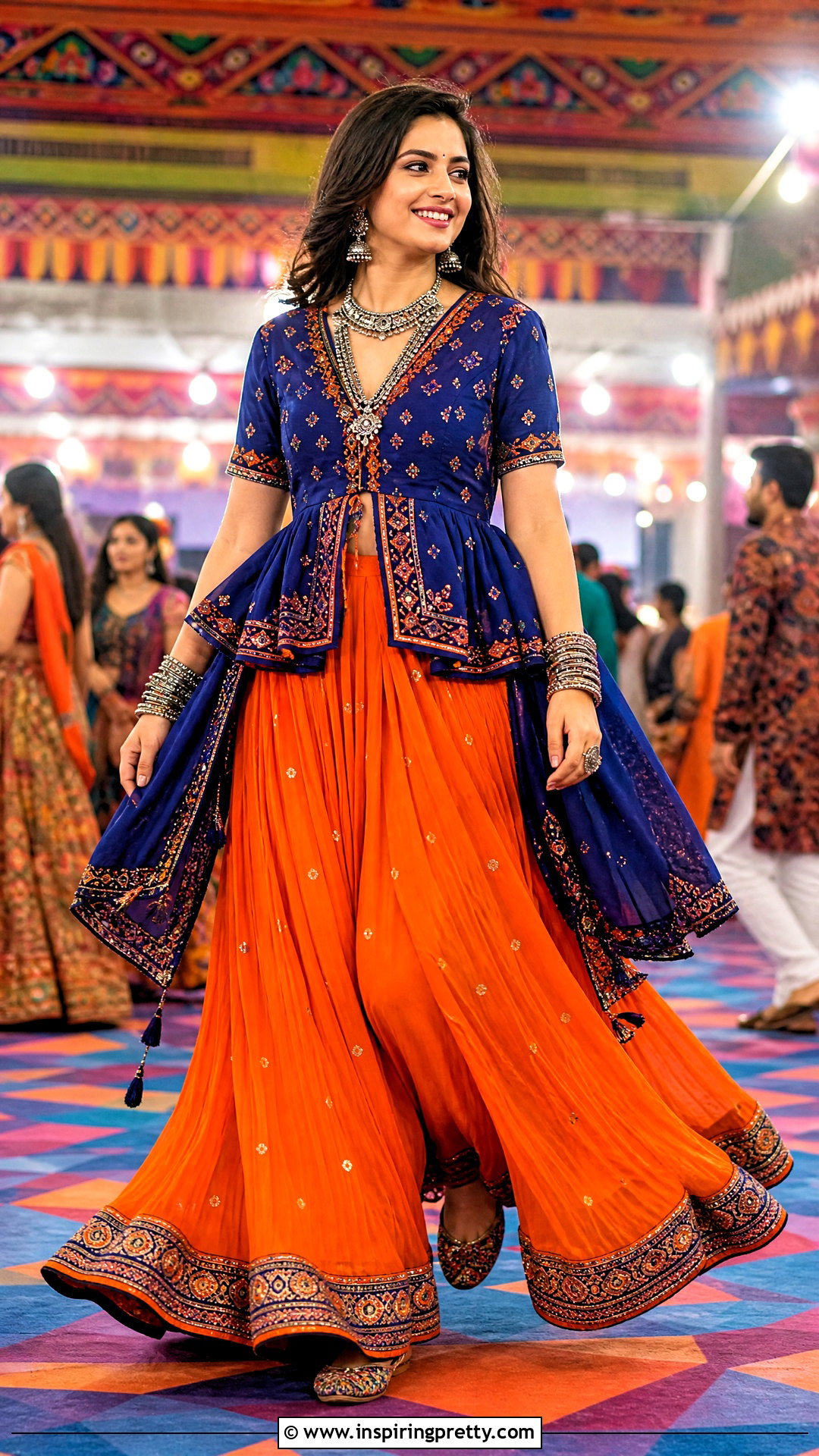 Blue Kediyu With Orange Skirt - 50 Kediyu Top For Navratri outfit ideas