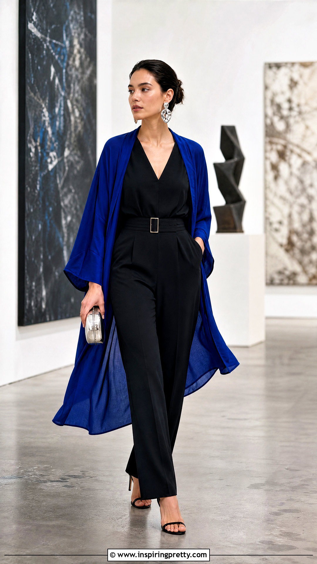 Blue Kimono Top With A Black Jumpsuit - 25 Blue Kimono Top outfit ideas