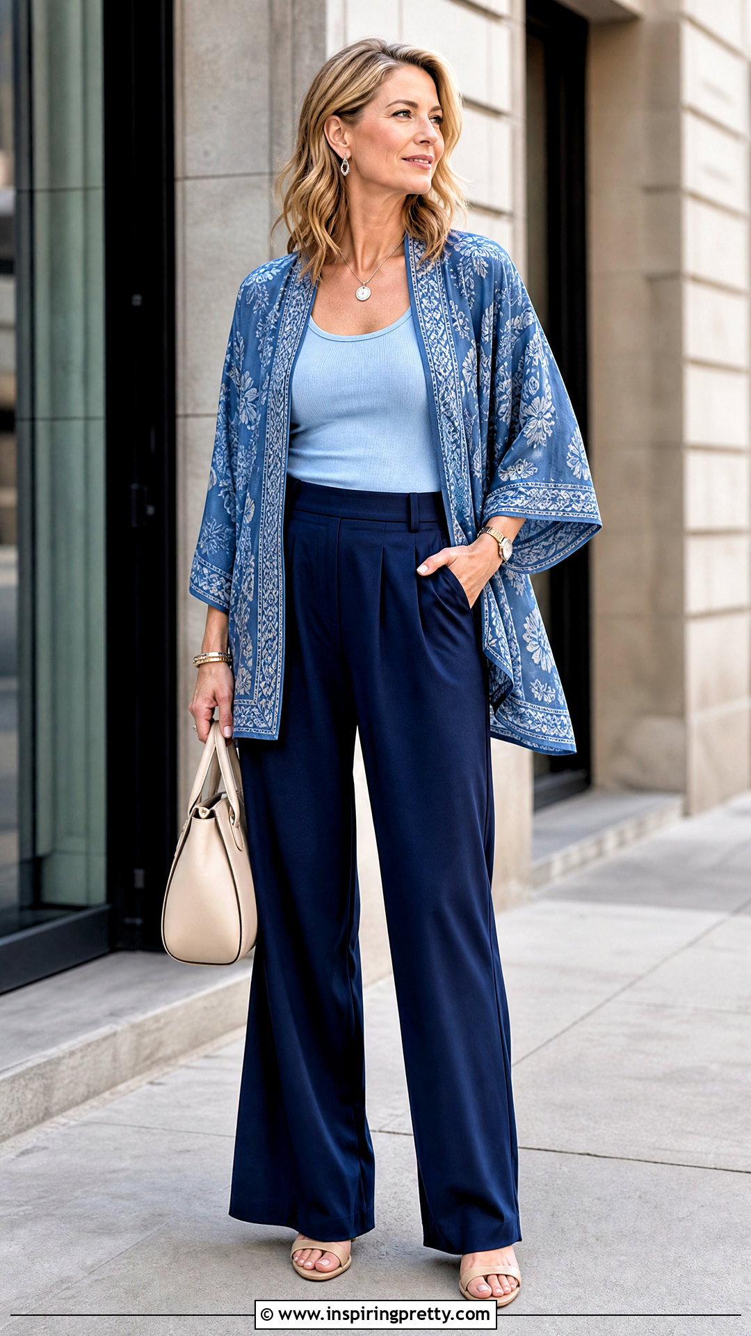 Blue Kimono Top With A Matching Blue Outfit - 25 Blue Kimono Top outfit ideas
