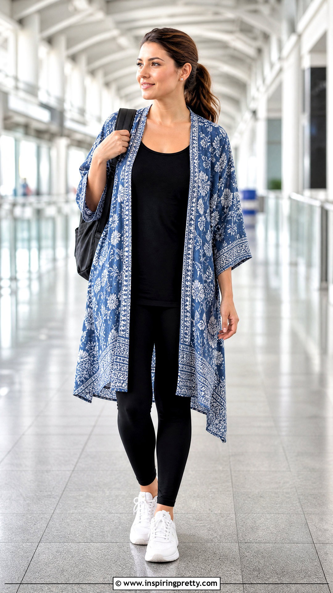 Blue Kimono Top With Black Leggings - 25 Blue Kimono Top outfit ideas