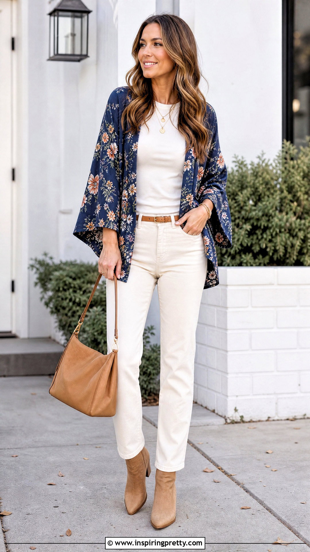 Blue Kimono Top With Cream Jeans - 25 Blue Kimono Top outfit ideas