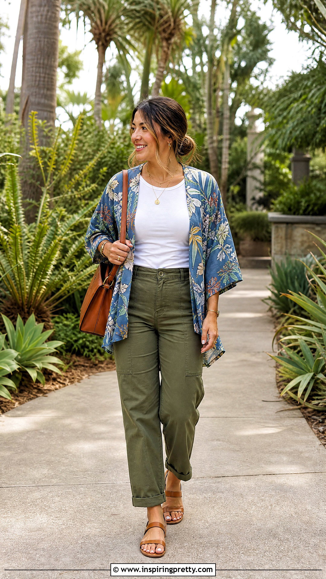 Blue Kimono Top With Olive Green Pants - 25 Blue Kimono Top outfit ideas