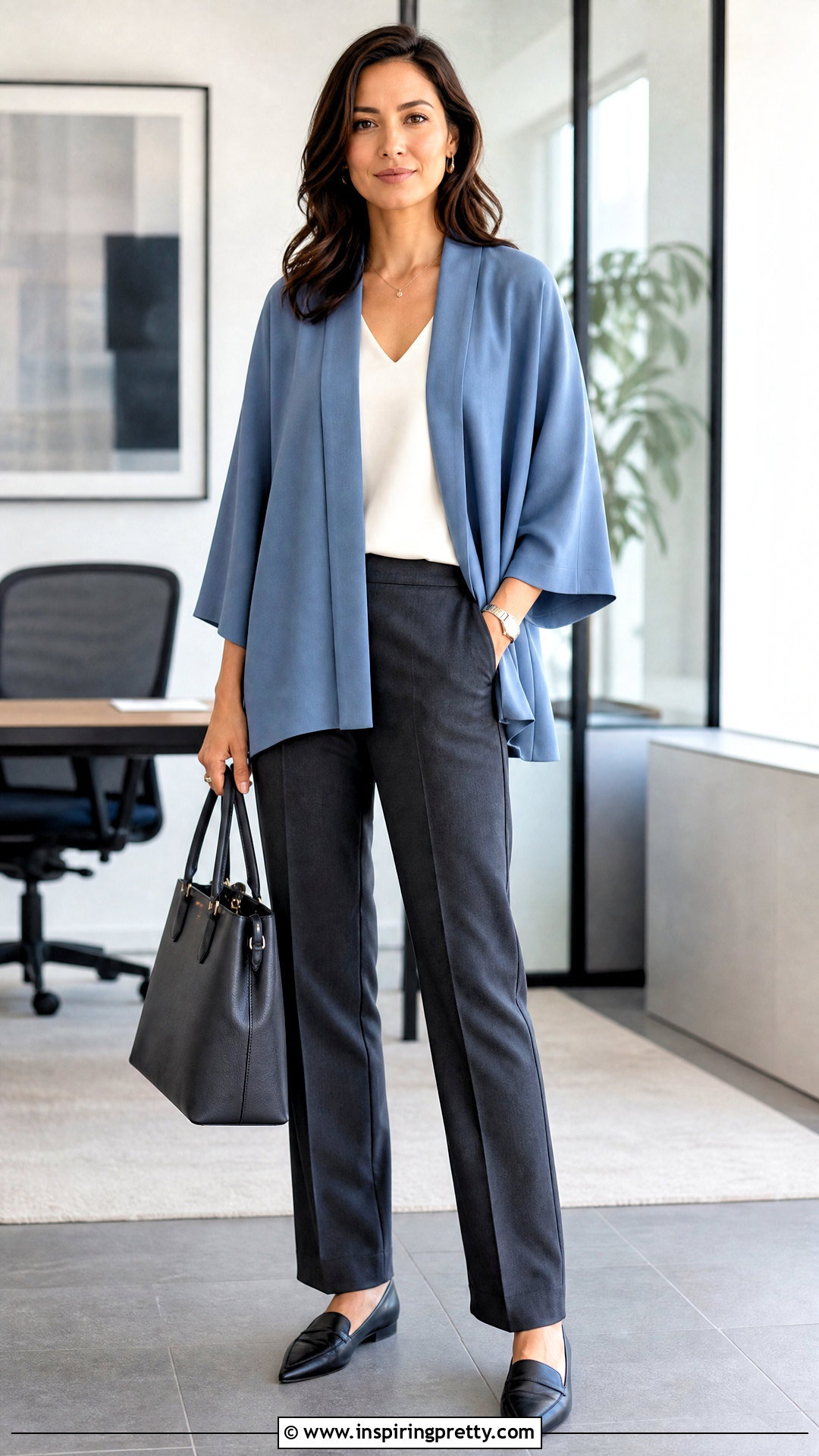 Blue Kimono Top With Straight Leg Trousers - 25 Blue Kimono Top outfit ideas