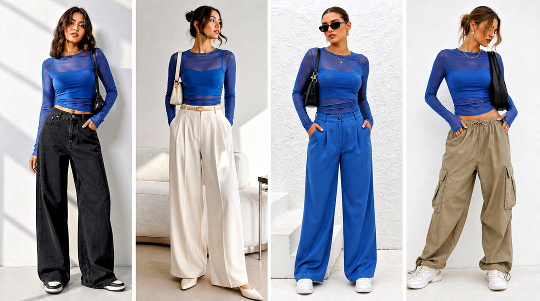 20 Blue Mesh Top Long Sleeve Outfits Night-Out Style Guide