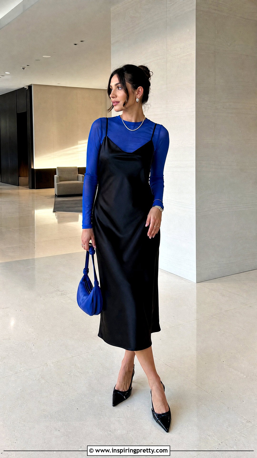 Blue Mesh Top With Black Slip Dress - 20 Blue Mesh Top Long Sleeve outfits
