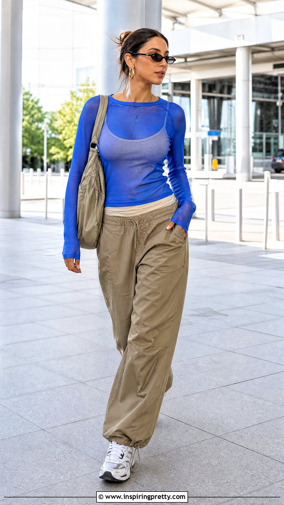 Blue Mesh Top With Khaki Parachute Pants - 20 Blue Mesh Top Long Sleeve outfits