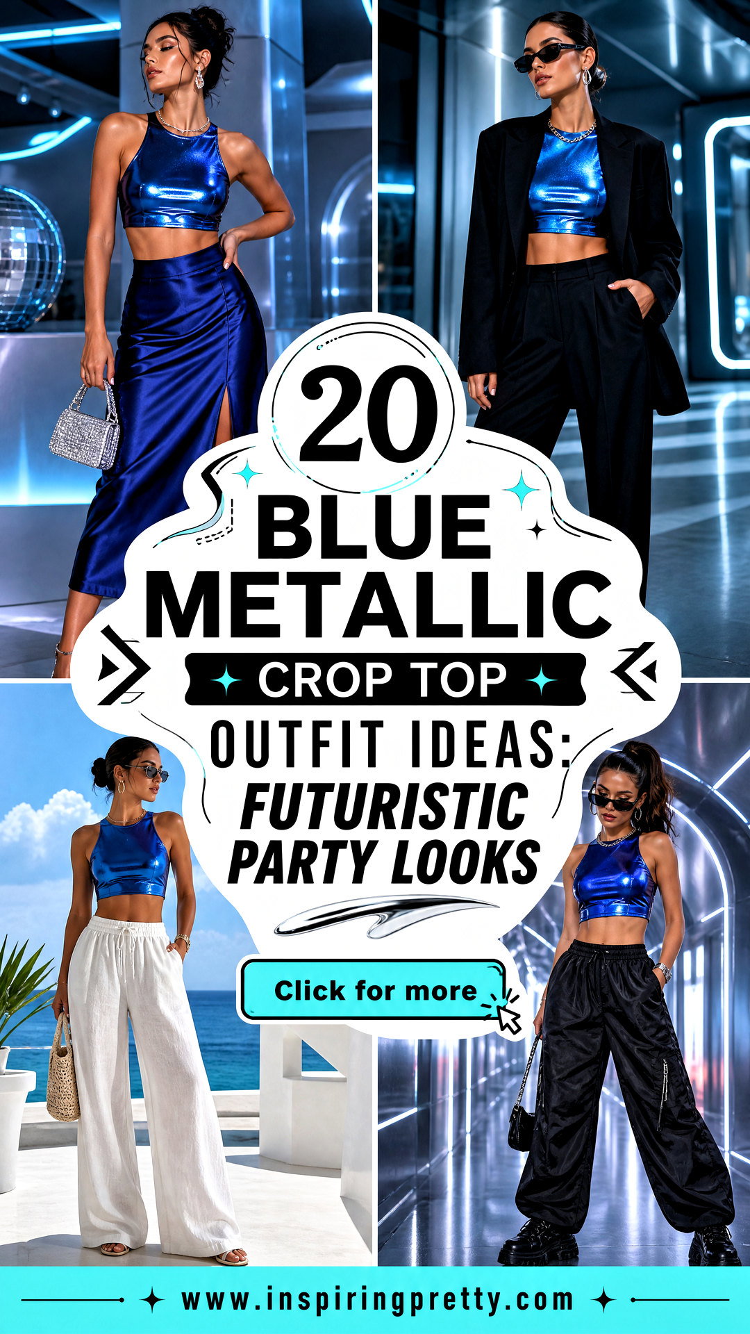 20 Blue Metallic Crop Top Outfit Ideas Futuristic Party Looks - 20 Blue Metallic Crop Top Outfit Ideas: Futuristic Party Looks