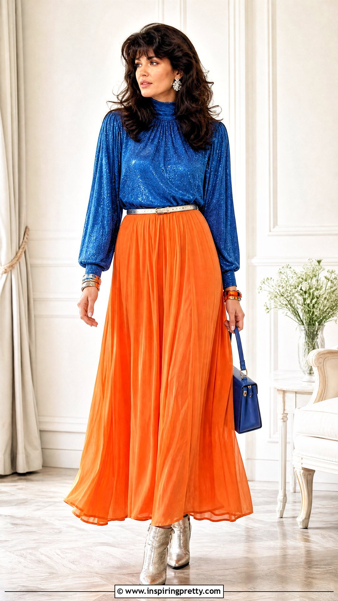 Blue Modest Top And Orange Maxi Skirt Outfit - 20 blue top orange skirt 1989 outfit ideas