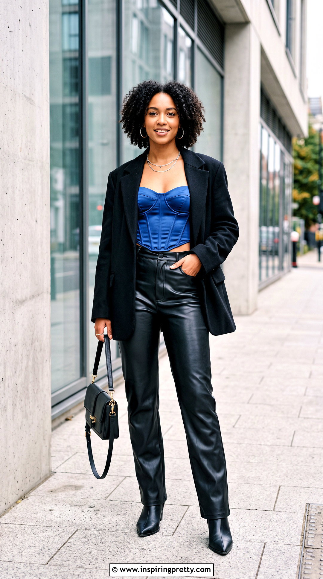 Blue Satin Corset Top With Leather Pants - 25 Blue Satin Corset Top outfit ideas