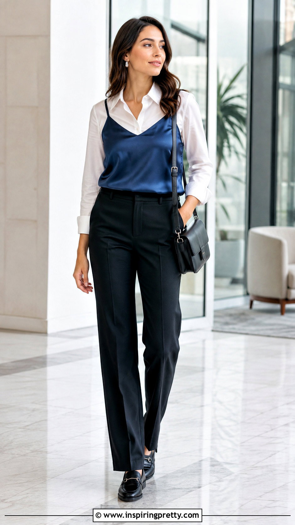 Blue Satin Tank Top Over A White Button Down - 25 Blue Satin Tank Top outfit ideas
