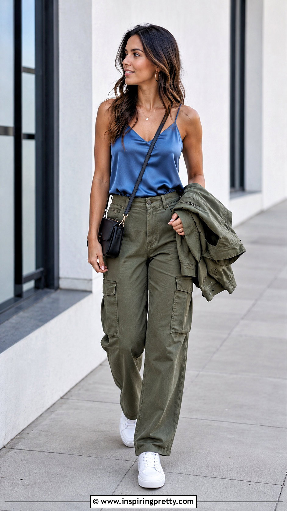 Blue Satin Tank Top With Cargo Pants - 25 Blue Satin Tank Top outfit ideas