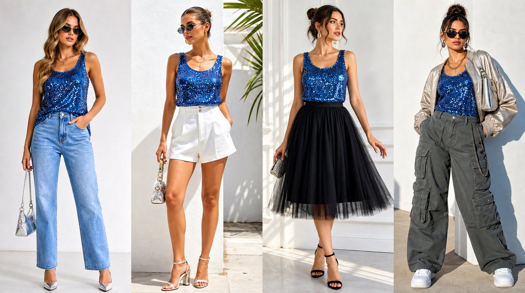 25 Blue Sequin Tank Top Outfit Ideas for Dazzling Party Style