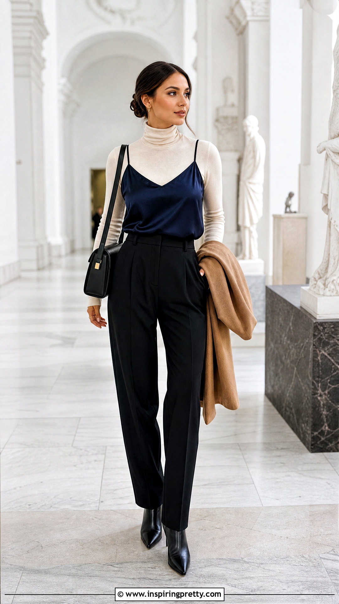 Blue Silk Tank Top Over A Fitted Turtleneck - 25 Blue Silk Tank Top outfit ideas