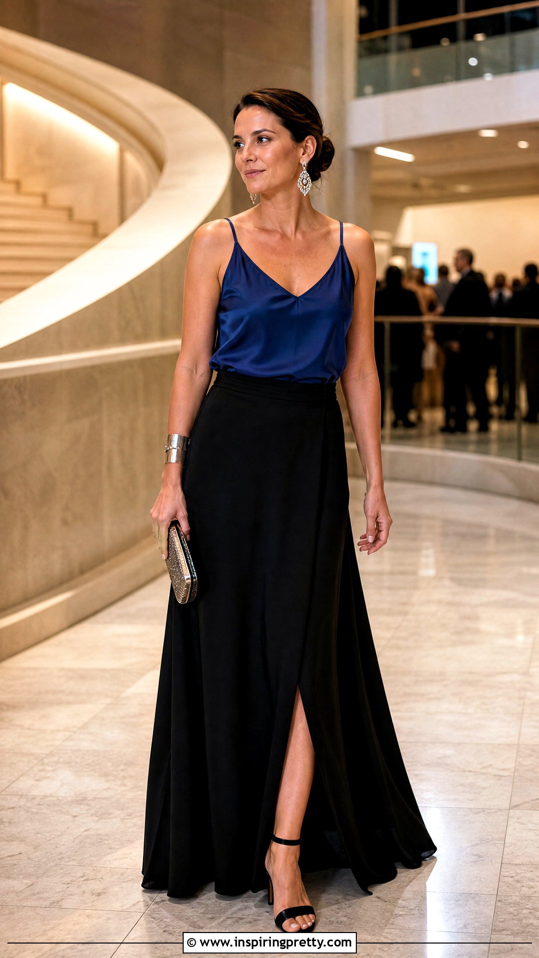 Blue Silk Tank Top With Black Maxi Skirt - 25 Blue Silk Tank Top outfit ideas
