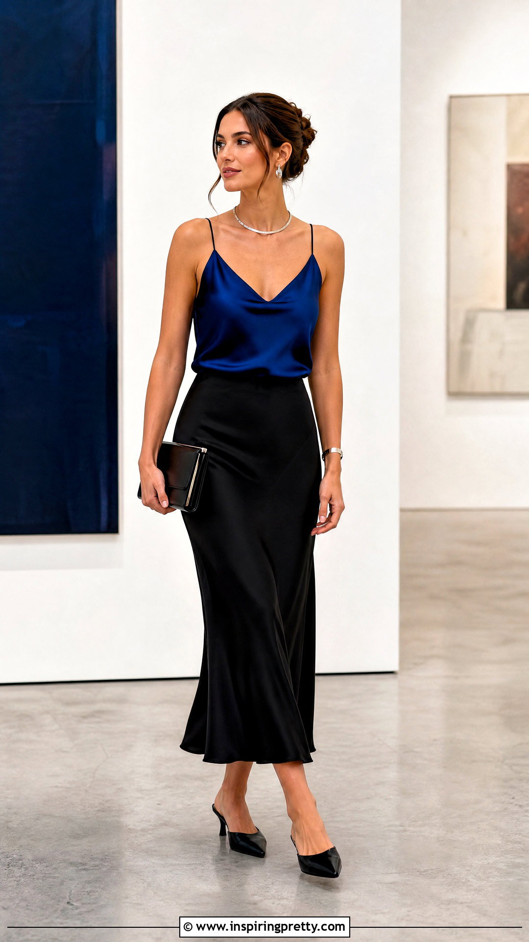 Blue Silk Tank Top With Black Slip Skirt - 25 Blue Silk Tank Top outfit ideas