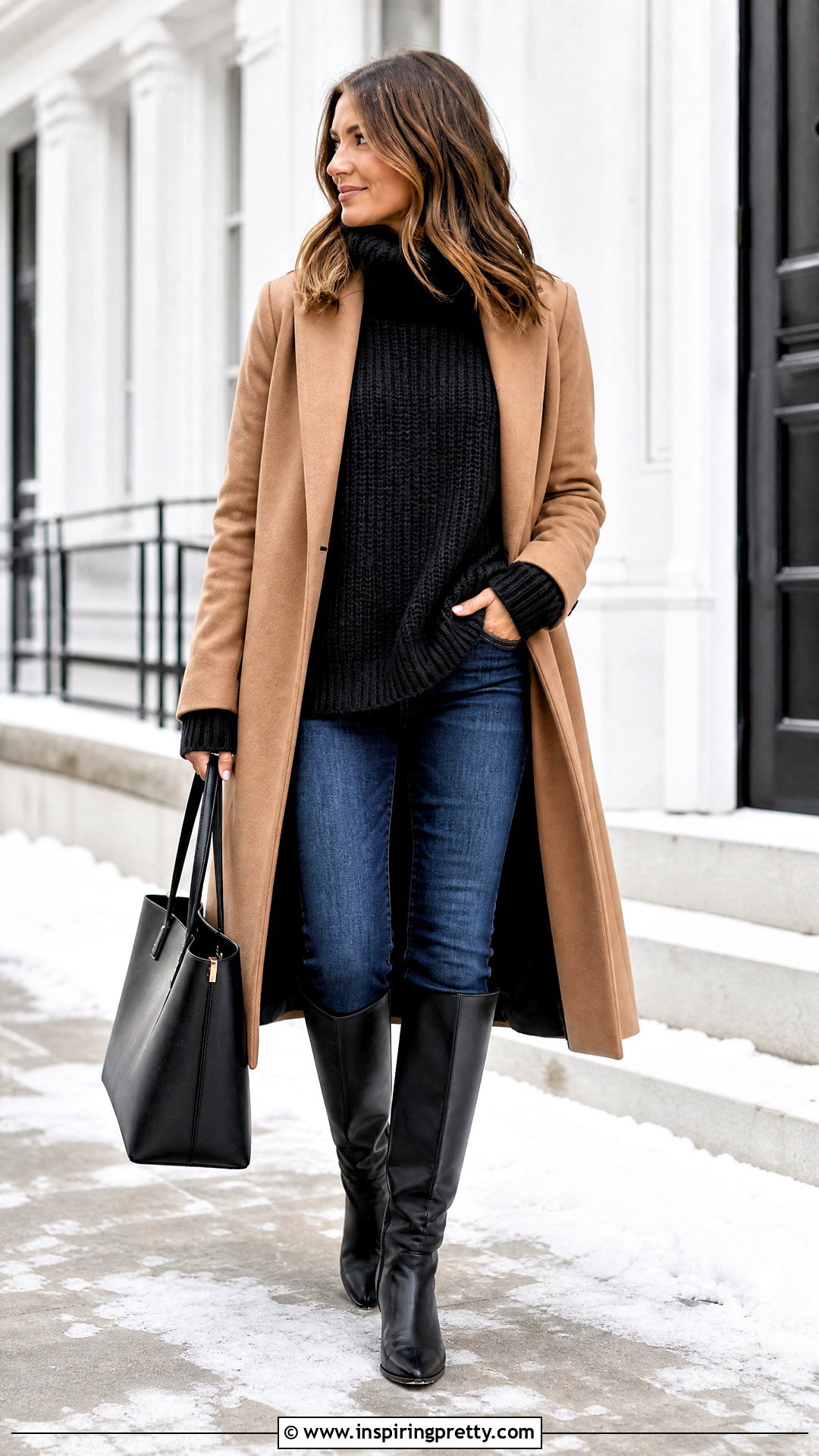 Blue Skinny Jeans And Black Oversized Sweater Outfit - 50 blue jeans and black top outfit ideas