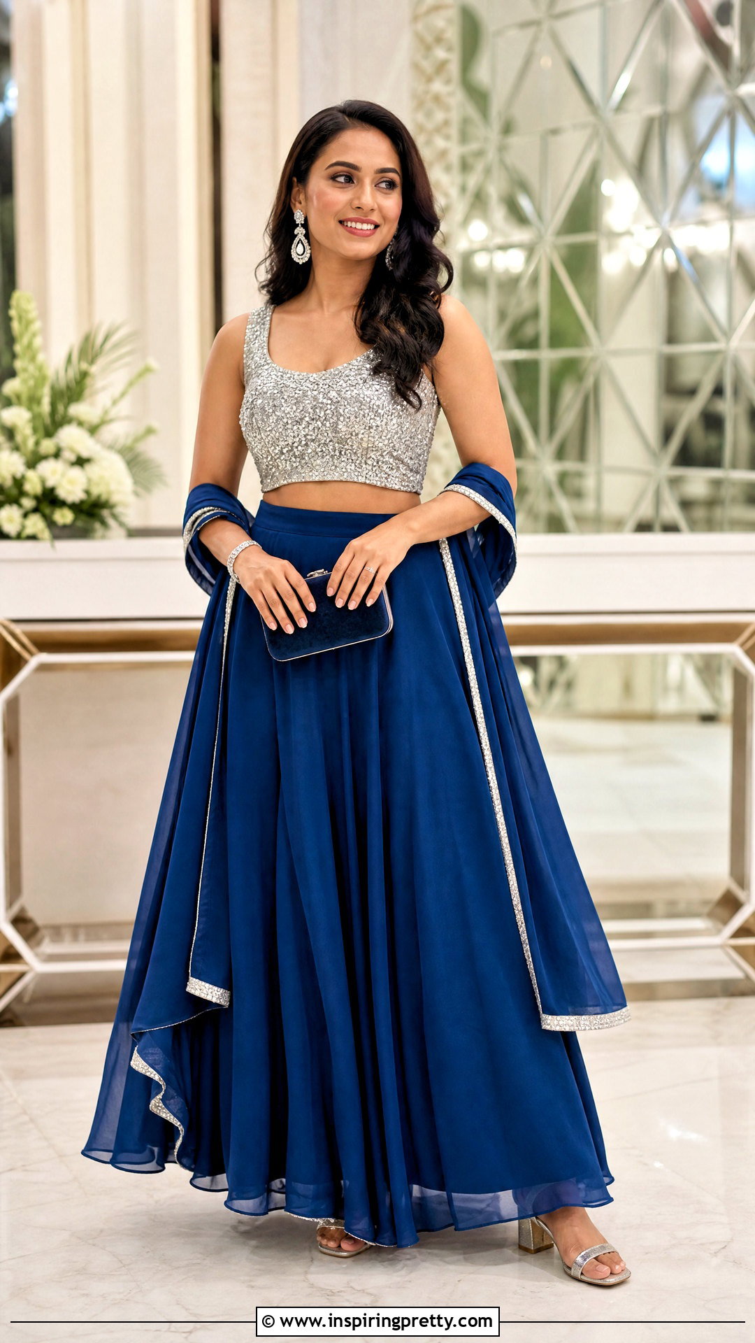 Blue Skirt And Silver Top Indian Outfit - 50 skirt and top indian outfits