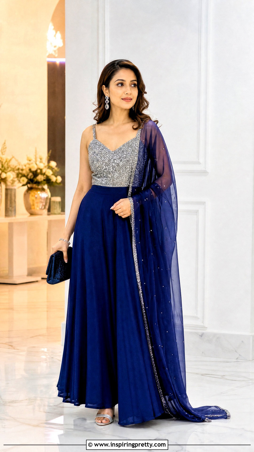 Blue Skirt With Silver Sequin Top - 50 skirt top indian outfit ideas