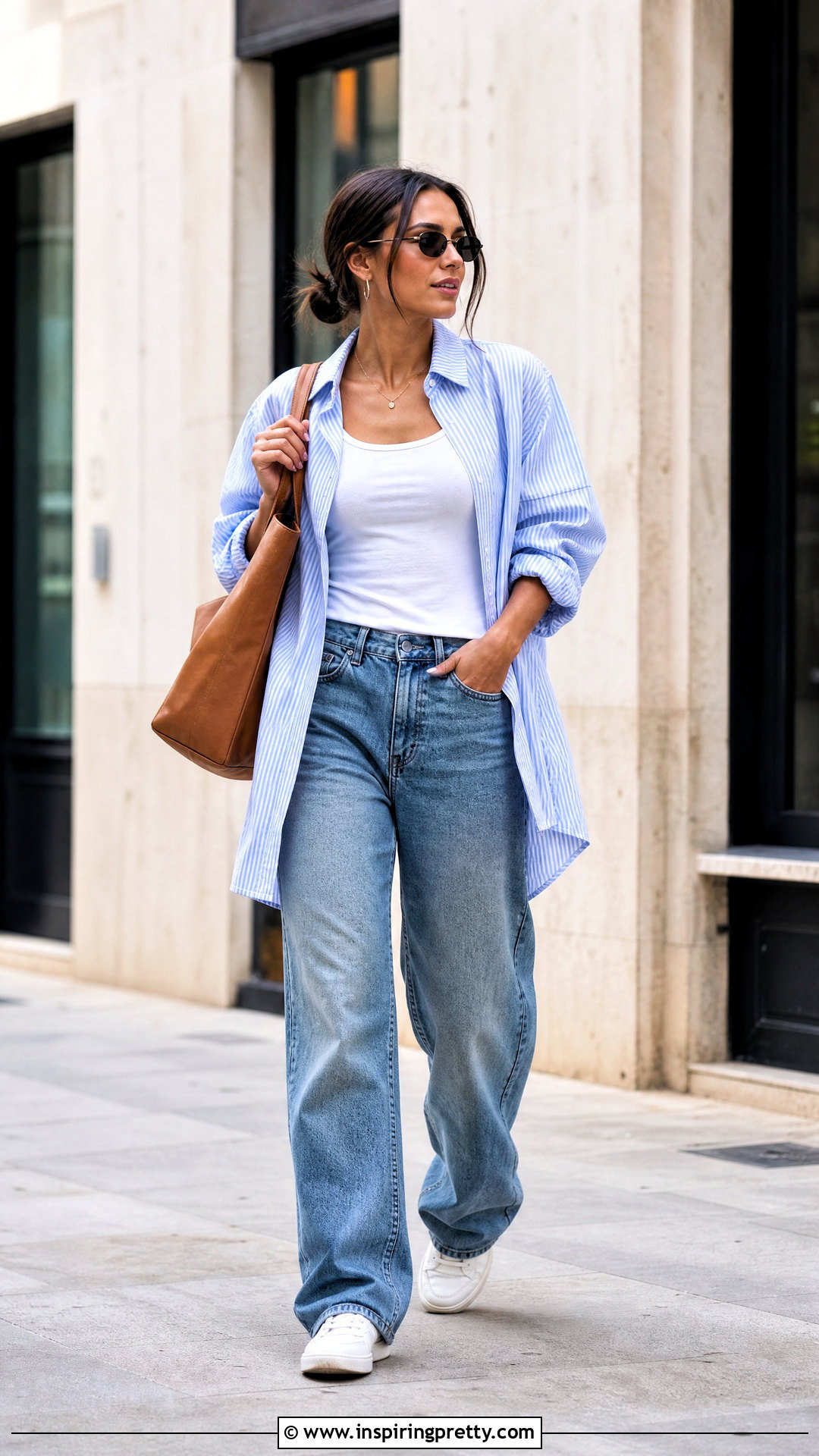 Blue Striped Shirt And Relaxed Jeans - 20 Striped Top And Jeans Styles
