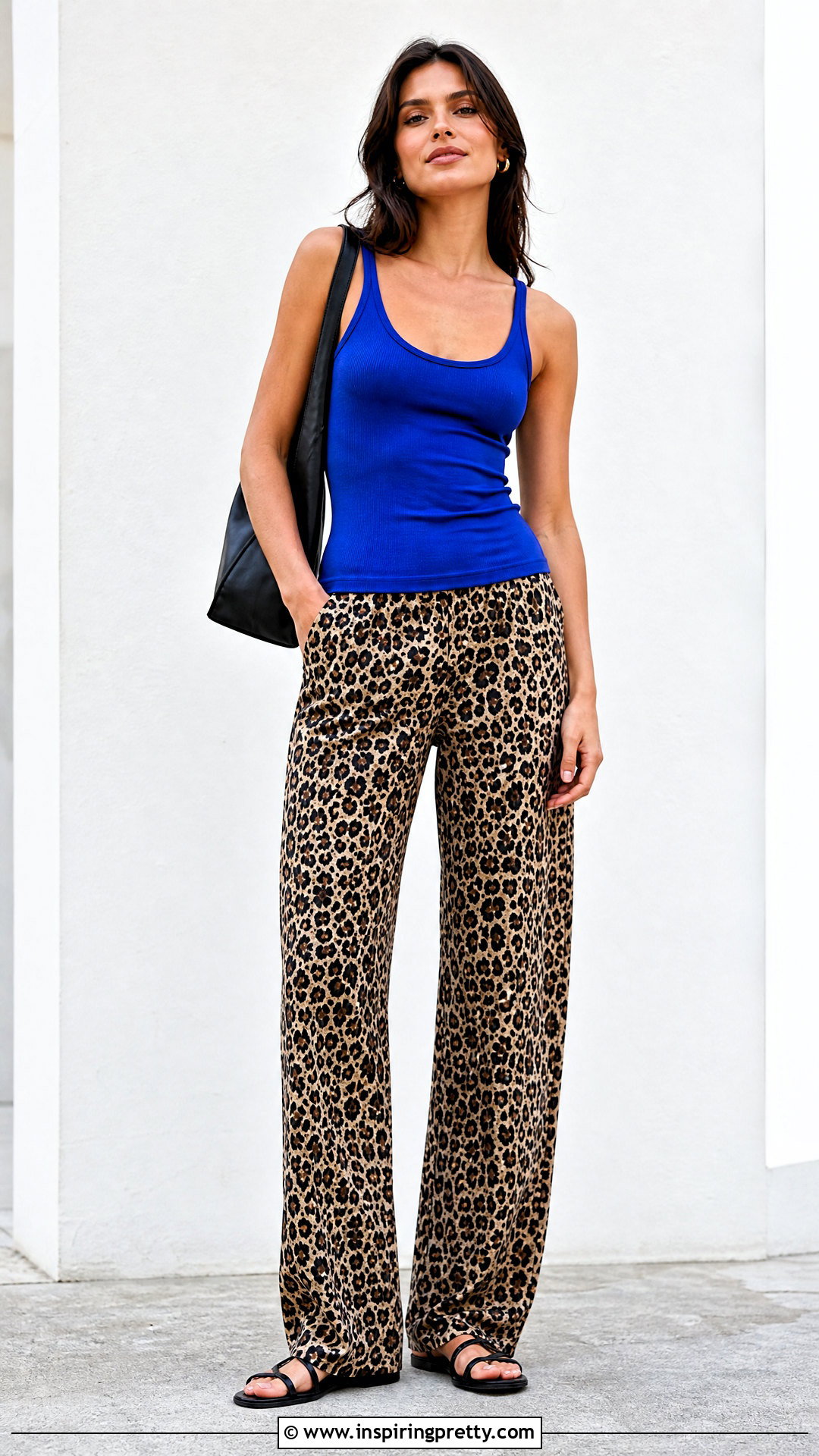 Blue Tank Top With Leopard Print Pants - 50 blue tank top outfit ideas