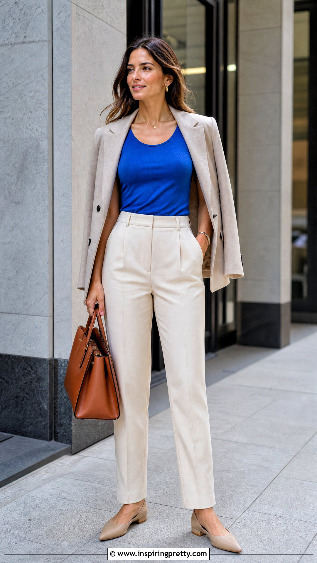 Blue Tank Top With Tailored Trousers - How To Style Colorful Tank Tops (20 Ways)