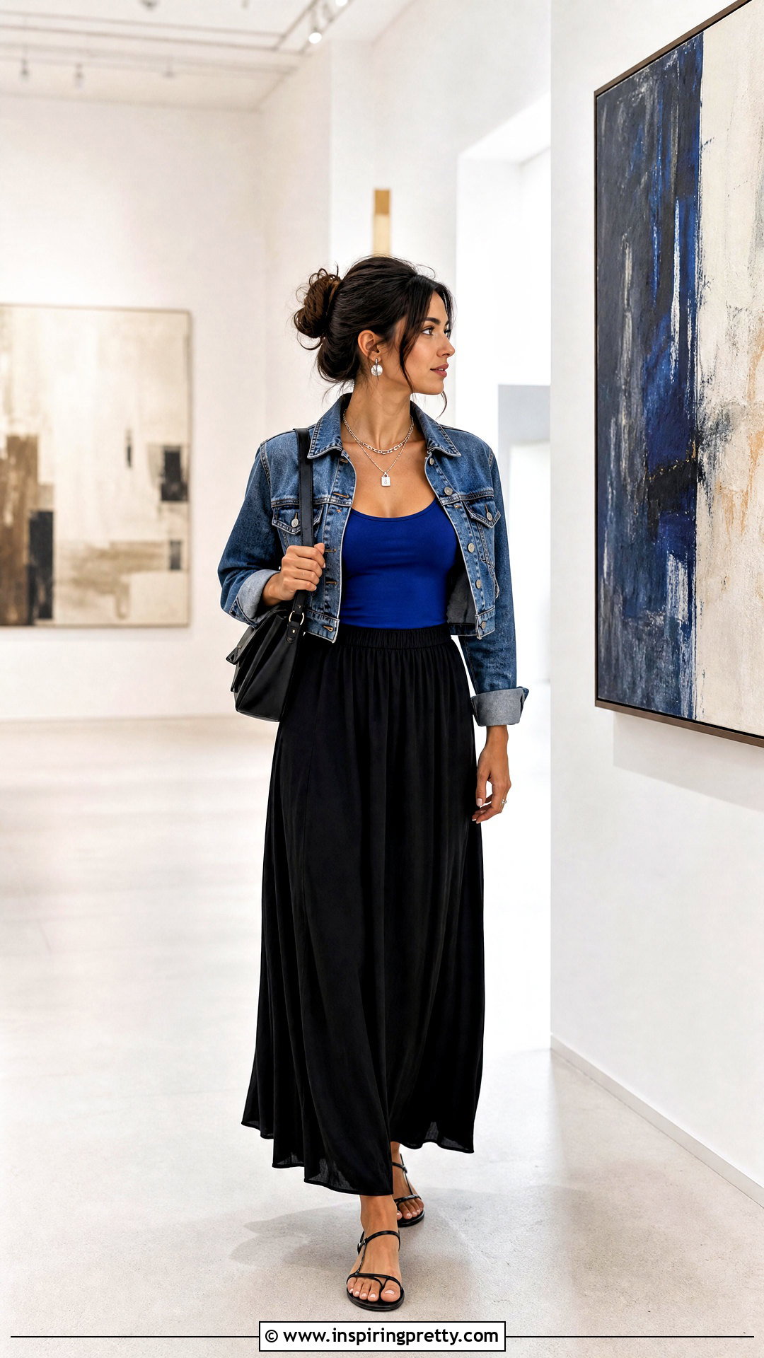 Blue Tank Top With a Black Maxi Skirt - 50 blue tank top outfit ideas