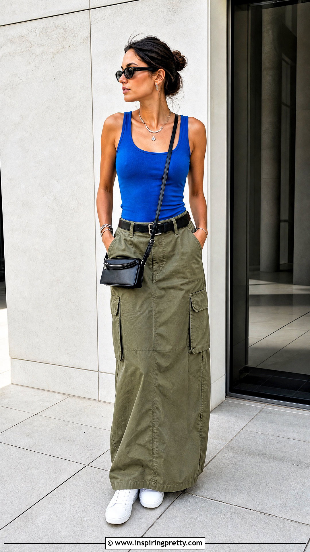 Blue Tank Top With a Cargo Maxi Skirt - 50 blue tank top outfit ideas