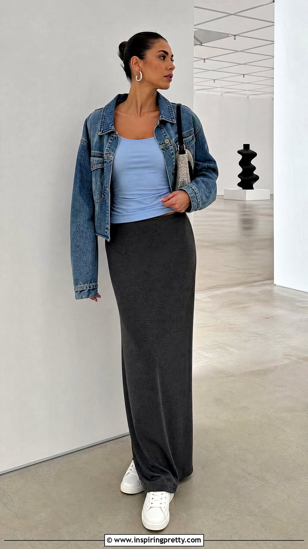 Blue Tank Top With a Column Maxi Skirt - 50 blue tank top outfit ideas