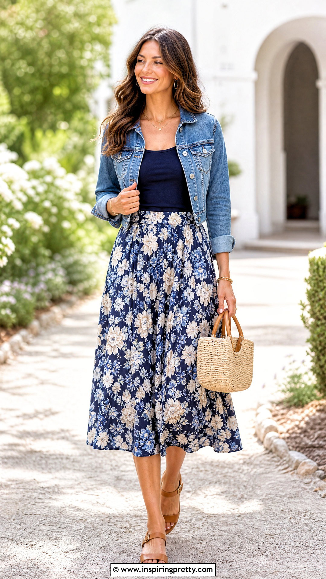 Blue Tank Top With a Floral Midi Skirt - 50 blue tank top outfit ideas