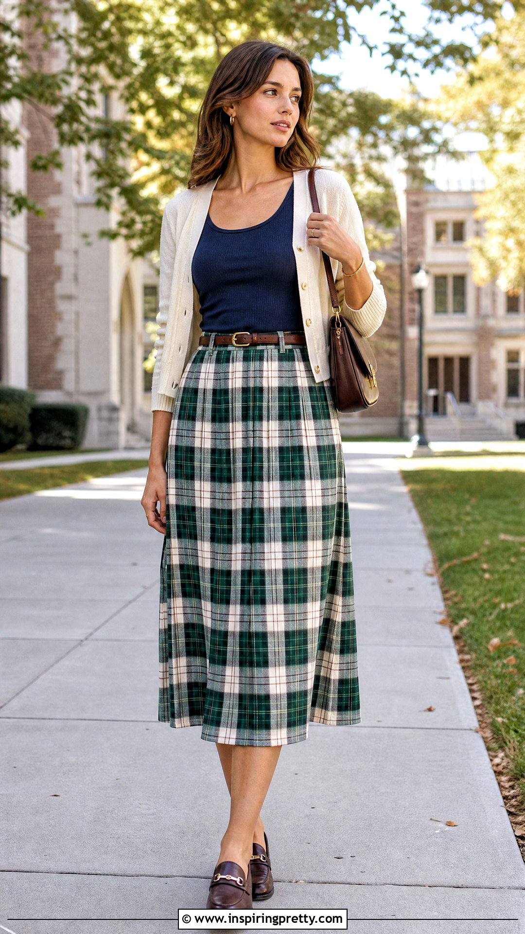 Blue Tank Top With a Plaid Midi Skirt - 50 blue tank top outfit ideas