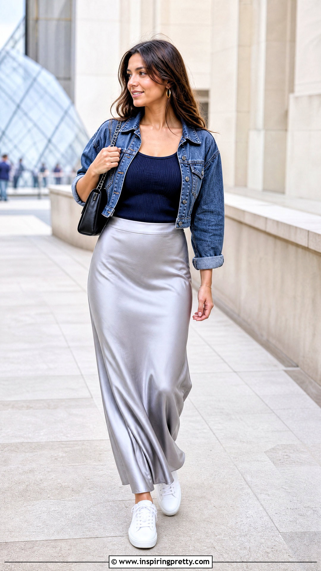 Blue Tank Top With a Slip Skirt and Sneakers - 50 blue tank top outfit ideas