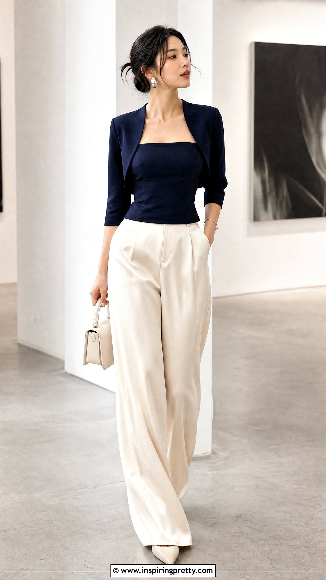 Blue Tube Top With Bolero And Satin Pants - 50 blue tube top outfit ideas